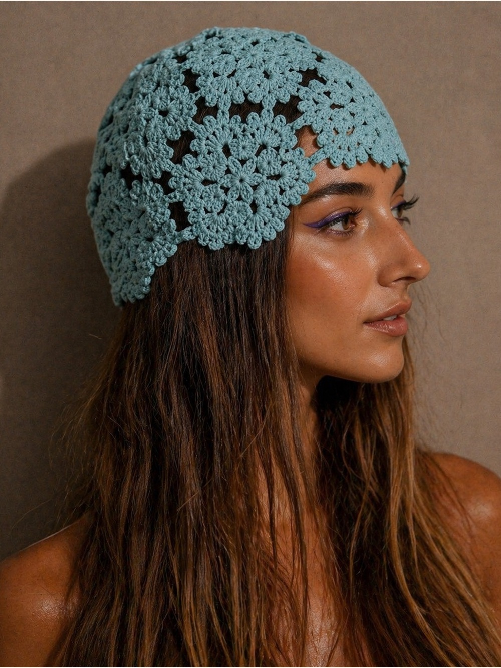 Handcrafted Crochet Floral Beanie - Seafoam